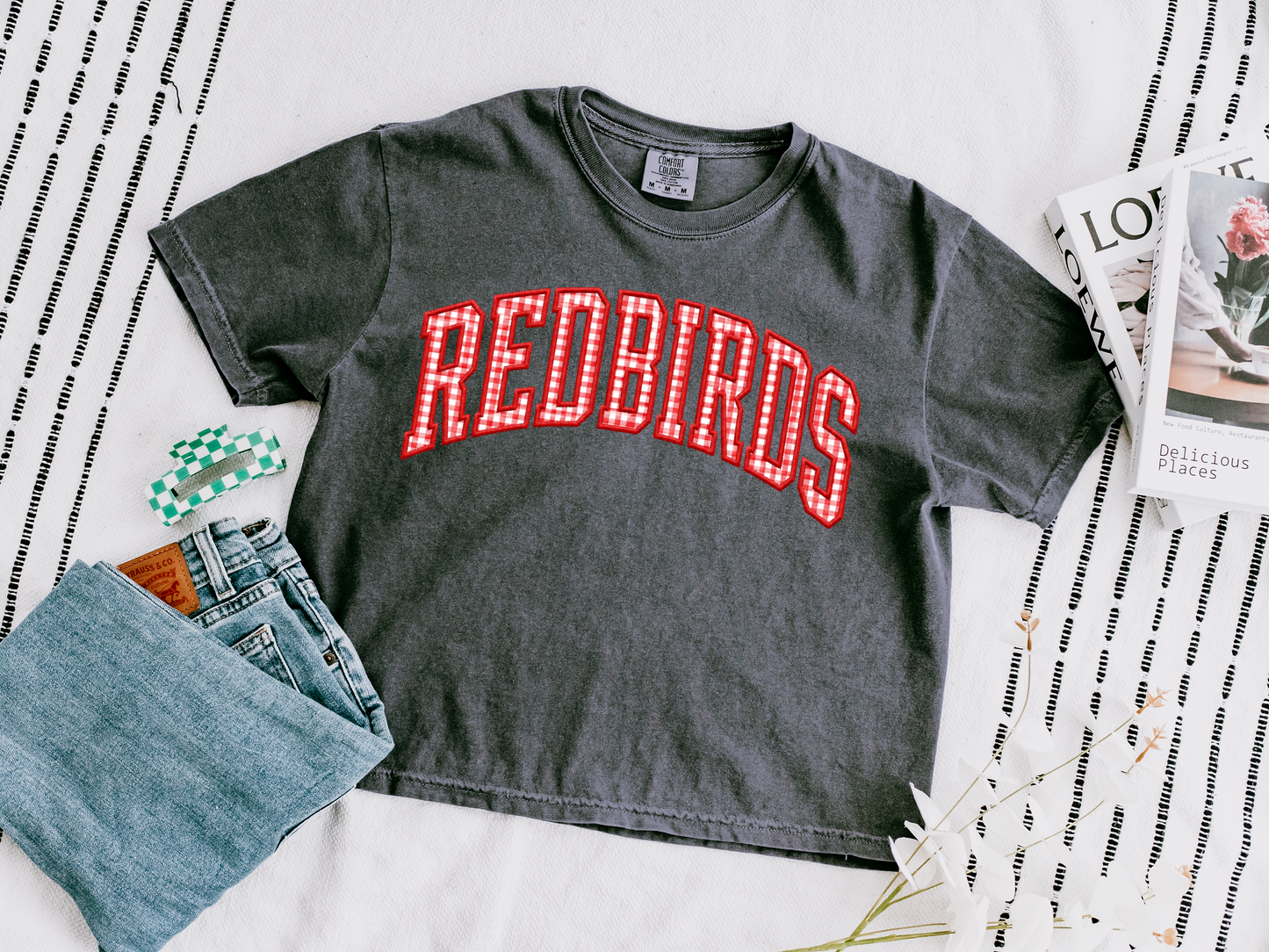 PRE-ORDER Faux Embroidered Checkered Redbirds Tee