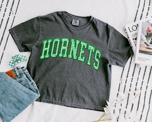 PRE-ORDER Faux Embroidered Checkered Hornets Tee