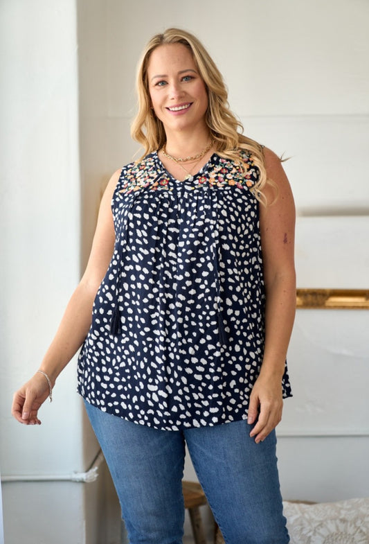 Navy Speckle Sleeveless Top