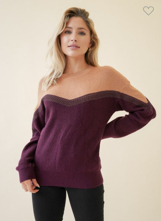 Trim Lace Color Block Sweater